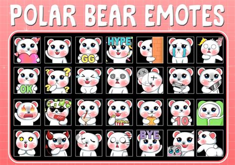 Twitch Discord Emotes Cute Polar Bear Kawai Emoji Chibi Etsy