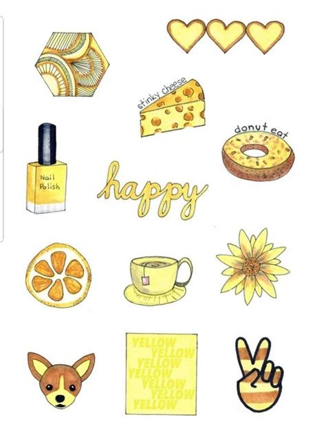 Aesthetic stickers to print out. Popular Tumblr Trendy Printable Aesthetic Yellow Stickers ...