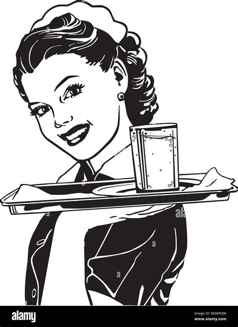 Waitress With Tray Retro Clipart Illustration Stock Vector Image