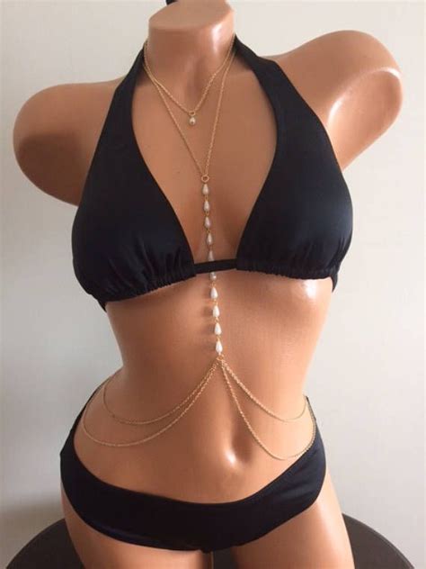 Gold Pearl Body Chain Bikini Jewelry Body Chain Body Jewelry Belly