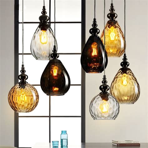 Glass Pendant Light Art Shades Water Drop Haing Lamp Ball Smoke Amber Clear Vintage Loft Lamps