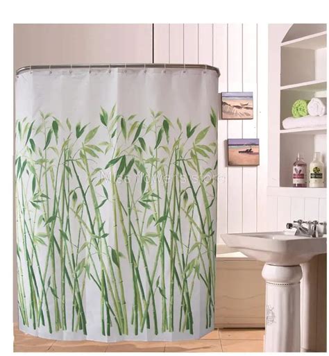 Fresh Bamboo Design Shower Curtain Bathroom Waterproof Mildewproof Polyester Fabric With 12