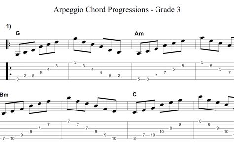 Major And Minor Arpeggio Practice Exercises With Chord Progressions Grade Learn Guitar