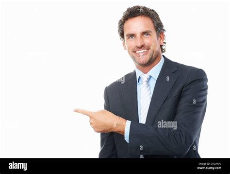 Business Man Pointing With Finger Portrait Of Smart Mature Business