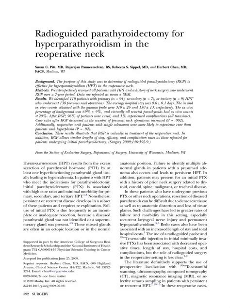 Pdf Radioguided Parathyroidectomy For Hyperparathyroidism In The