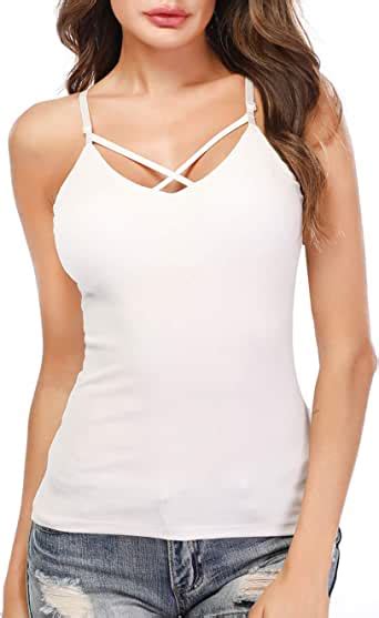 Womens Tank Tops Sleeveless V Neck Camisole With Built In Bra Sexy