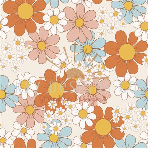 Vintage Retro Floral Daisy Seamless Pattern For Retro Floral Etsy Uk