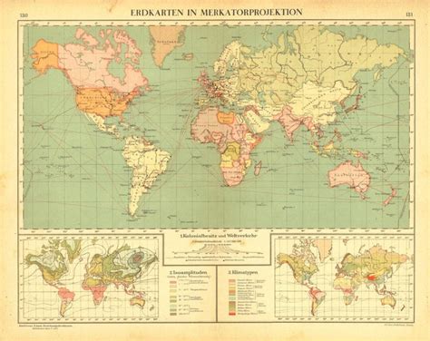 Antique World Map Mercator Projection Etsy