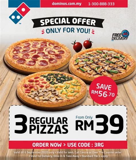 Dominos With Double Promo Of 3 Regular Pizza For Rm39 And Buy 1 Free 2