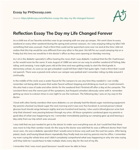 Reflection Essay The Day My Life Changed Forever