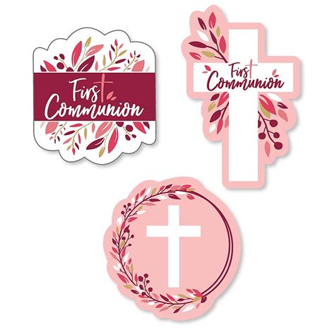 First Communion Pink Elegant Cross Diy Shaped Girl Religious Party