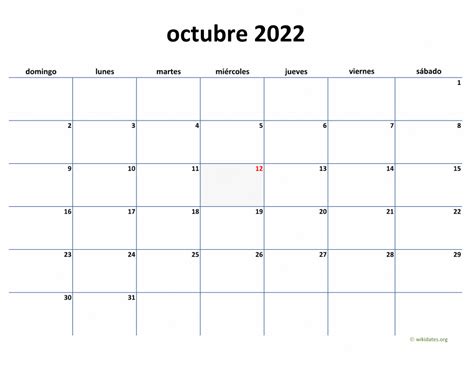 Calendario Octubre 2022 Mexico Para Imprimir