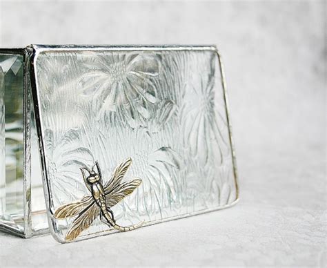 Stained Glass Box Clear Daisy 3x4 W Gold Plated Art Nouveau