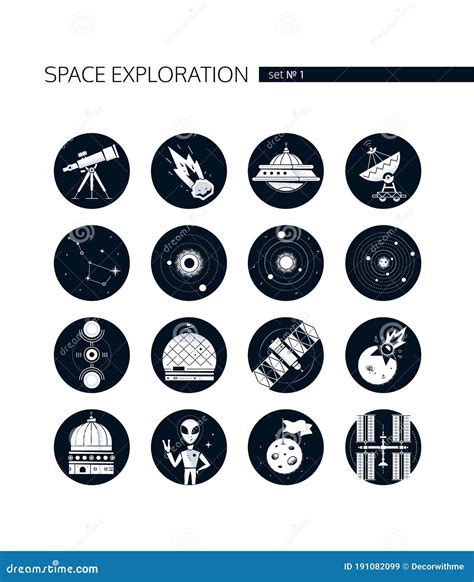 Space Exploration Modern Vector Set Of Icons Stock Vector