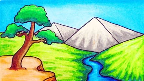 How To Draw Easy Scenery Drawing River And Mountain Scenery Step By