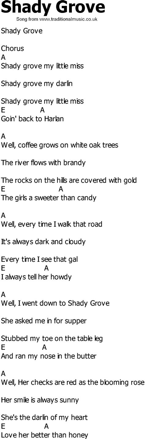 Old Country Song Lyrics With Chords Shady Grove