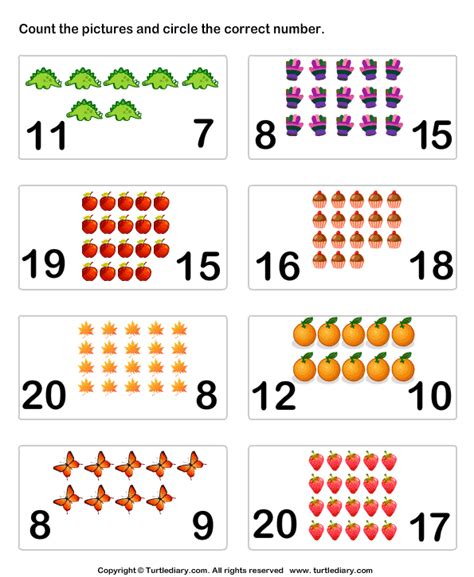 Count Pictures Up To Twenty Turtle Diary Worksheet