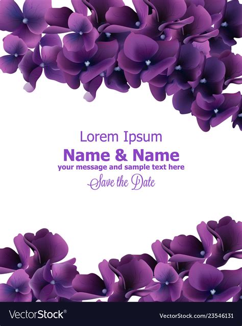 Purple flower wedding invitations is one of the design ideas that you can use to reference your invitation. Purple flowers frame wedding invitation Royalty Free Vector