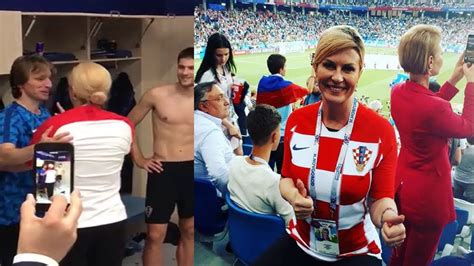 Beautiful croatian president is seen hugging and congratulating her team in the dressing room. Croatian President hugging Luka Modric and other Croatian football players | FIFA World Cup 2018 ...