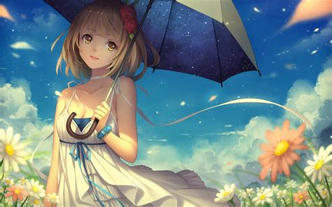 Download Flower Umbrella Anime Girl Anime Girl Hd Wallpaper