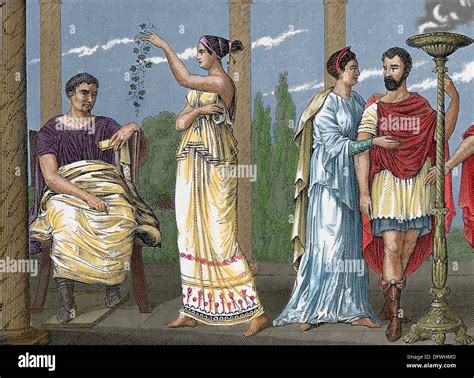 Imperio Romano Filósofo Mujeres Y Prefecto Grabado En Color Siglo