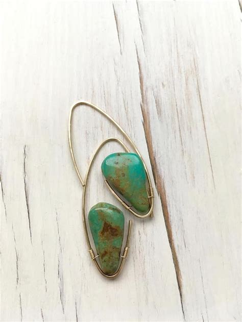 Turquoise Earring Turquoise Tear Hoop Modern Turquoise Tear Etsy