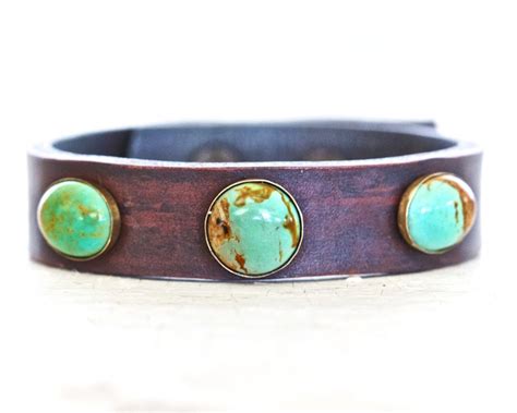Turquoise Leather Rustic Cuff Hand Stained Green Turquoise Etsy