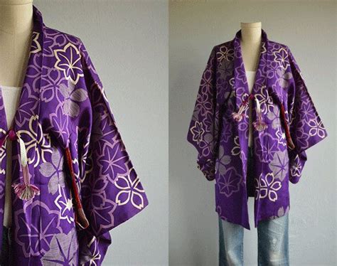 Vintage Silk Kimono Floral Print Hand Stitched Short Haori Etsy