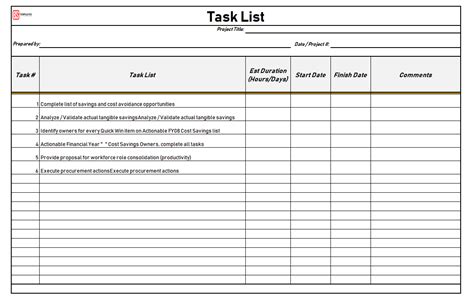 Free Task List Template For Excel Daily And Weekly