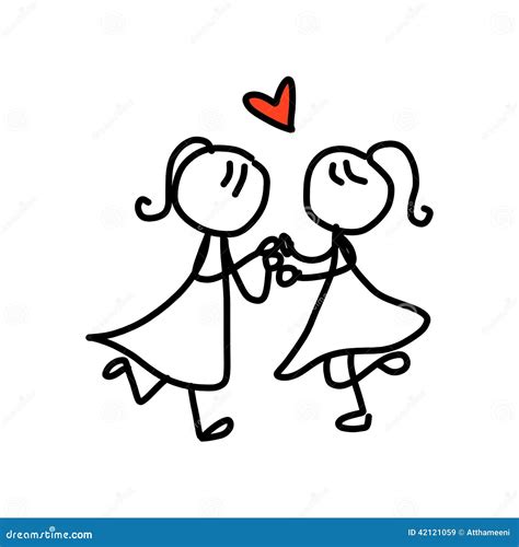 Hand Drawing Cartoon Happy Couple Wedding Stock Illustration Image