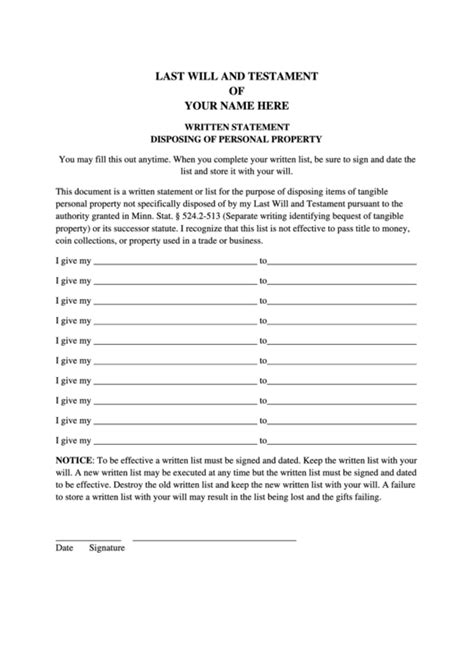 Having a will is having the last word as to how your assets will be distributed. Last Will And Testament Form - Minnesota printable pdf ...