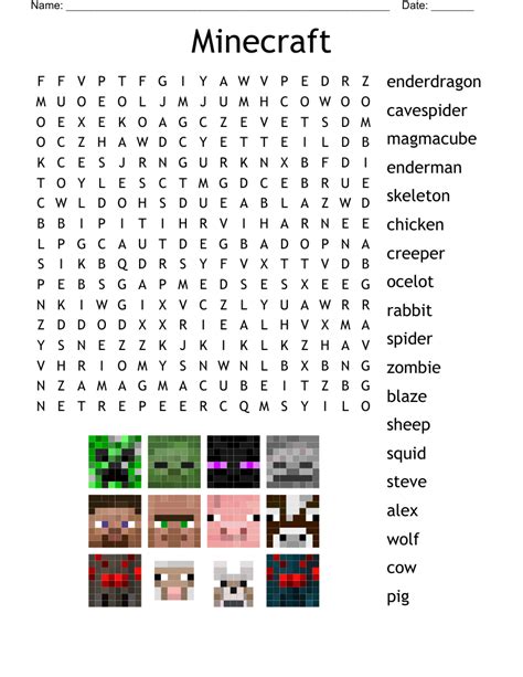 Minecraft Word Search WordMint