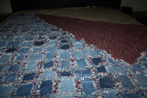 Queen Size Rag Quilt Denim With Rose Flannel Rag Quilt Quilts Crafts