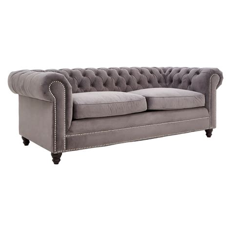 Grey Velvet 3 Seater Chesterfield Sofa Furniture Barn Scotland