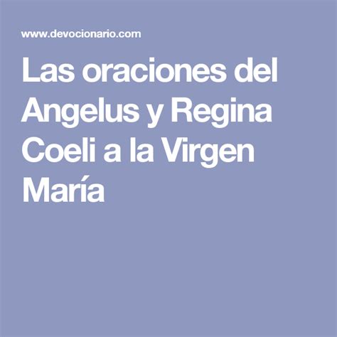 Las Oraciones Del Angelus Y Regina Coeli A La Virgen Mar A Oraciones
