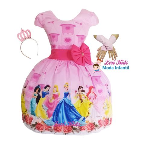 Vestido Infantil Tema Princesas Da Disney G 6 A 7 Anos Elo7