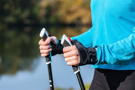 Closeup Of Woman S Hand With Nordic Walking Poles Stock Photo Image