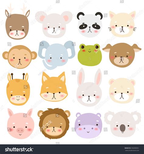 Set Sixteen Cute Cartoon Animal Character Stock Vector