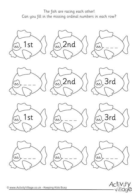 Ordinal Numbers Gap Worksheet 1