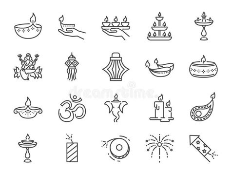 Diwali Icon Set Included Icons As Deepavali Celebrate Light Festival