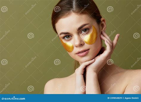 beautiful woman patches rejuvenation skin care fun after shower close up lifestyle stock image