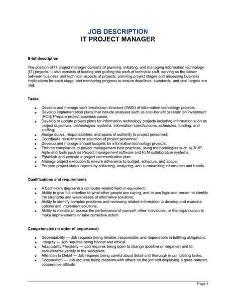 Check out all listings for operations manager jobs! IT Project Manager Job Description Template | by Business ...