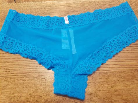 Victorias Secret Pink Extra Low Rise Cheekster Small Blue Sheer Mesh