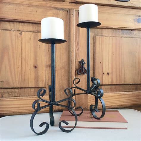 Wrought iron 3 candle wall candle holder by archeologiedigs, $39.00. Large Black Wrought Iron Candle Holders Stands Tall Rustic ...