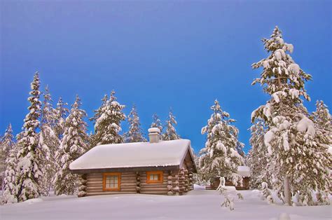 Log Cabin In Winter Forest Hd Wallpaper Background Image 2048x1360