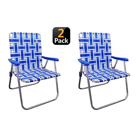 Outdoor Spectator Bluewhite Reinforced Aluminum Classic Webbed Folding Lawncamp Chair 2 Pack