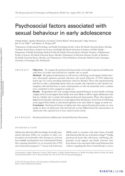 pdf psychosocial factors associated with sexual behaviour in early adolescence