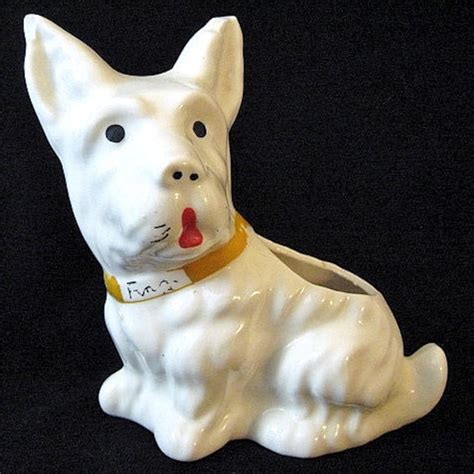 Two Vintage White Ceramic Scottie Dog Planters Figurines Etsy