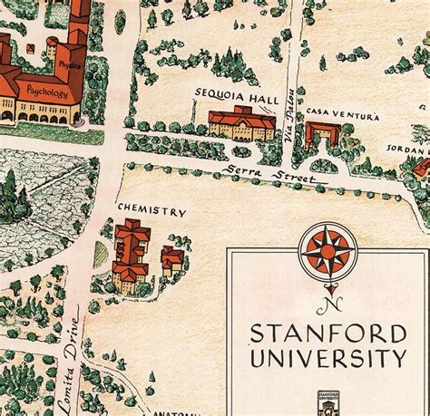 Map Of Stanford University Home Deco Style Old Reproduction Etsy