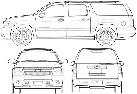 2009 Chevrolet Suburban Suv Blueprints Free Outlines